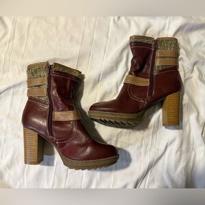 Muk Luks Burgundy Chunky Heel Side Zip Boots